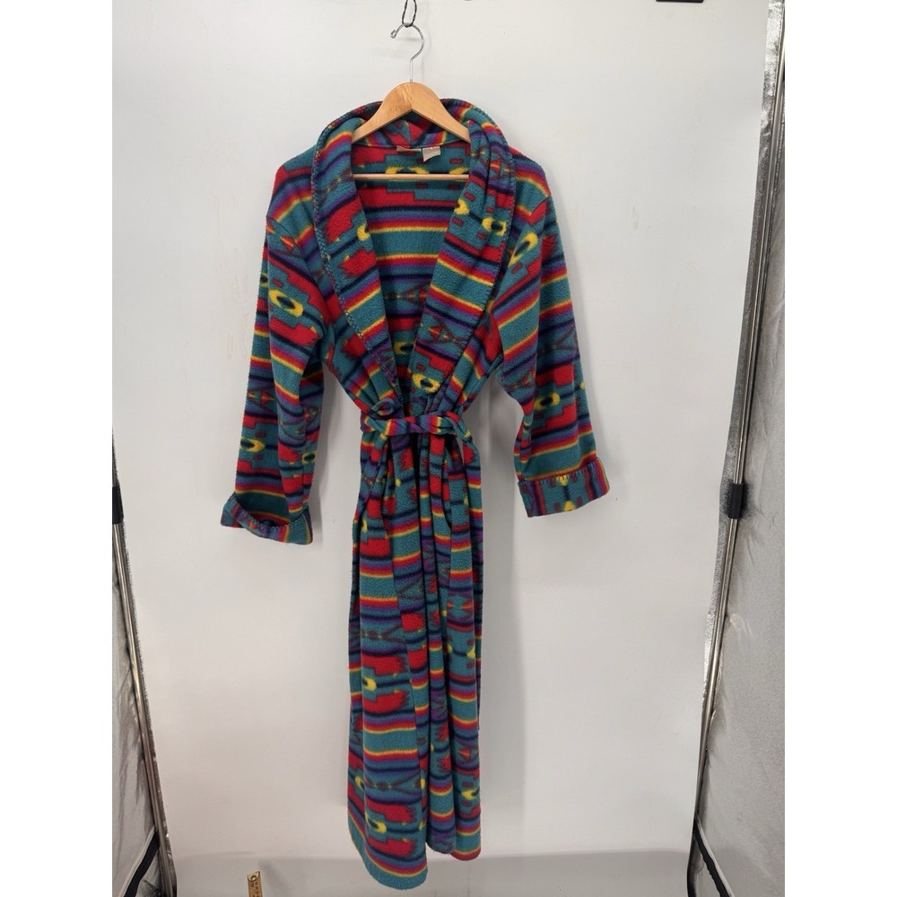 Vtg Adonna Colorful Aztec Southwestern Bathrobe One Size Cotton Belted Made USA